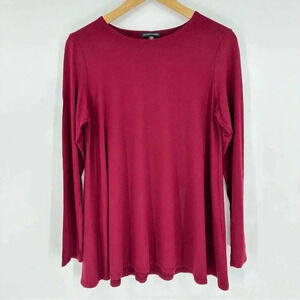 Eileen Fisher Burgundy viscose long sleeve swing tunic tee